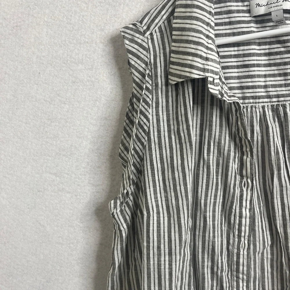 Michael Stars Los Angeles Striped Sleeveless Button Down Blouse L - Picture 6 of 7